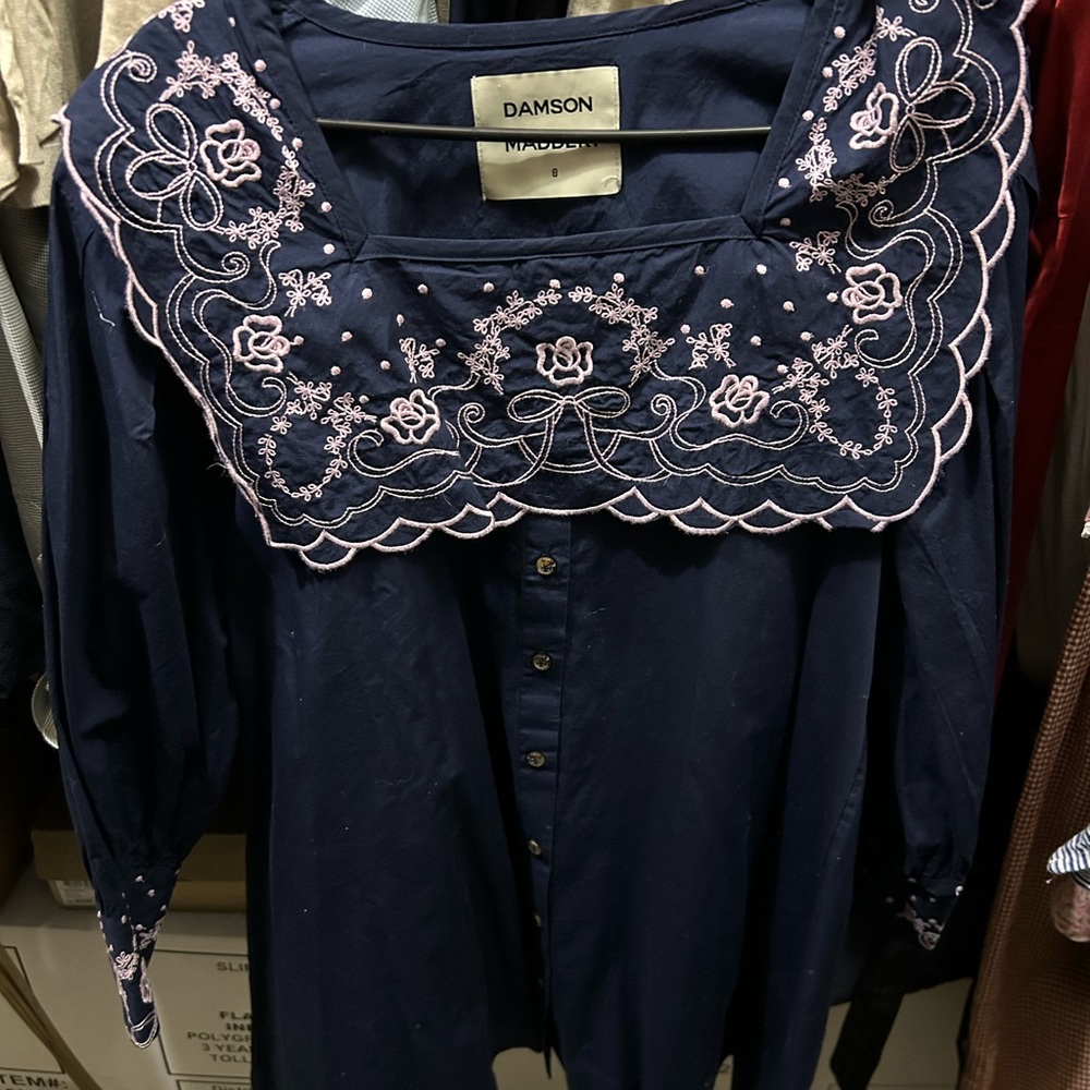 Damson Madder Embroidered Navy Mini Dress